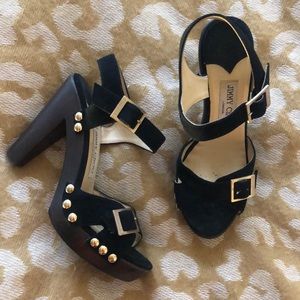 Jimmy Choo studded buckle heels with wooden sole